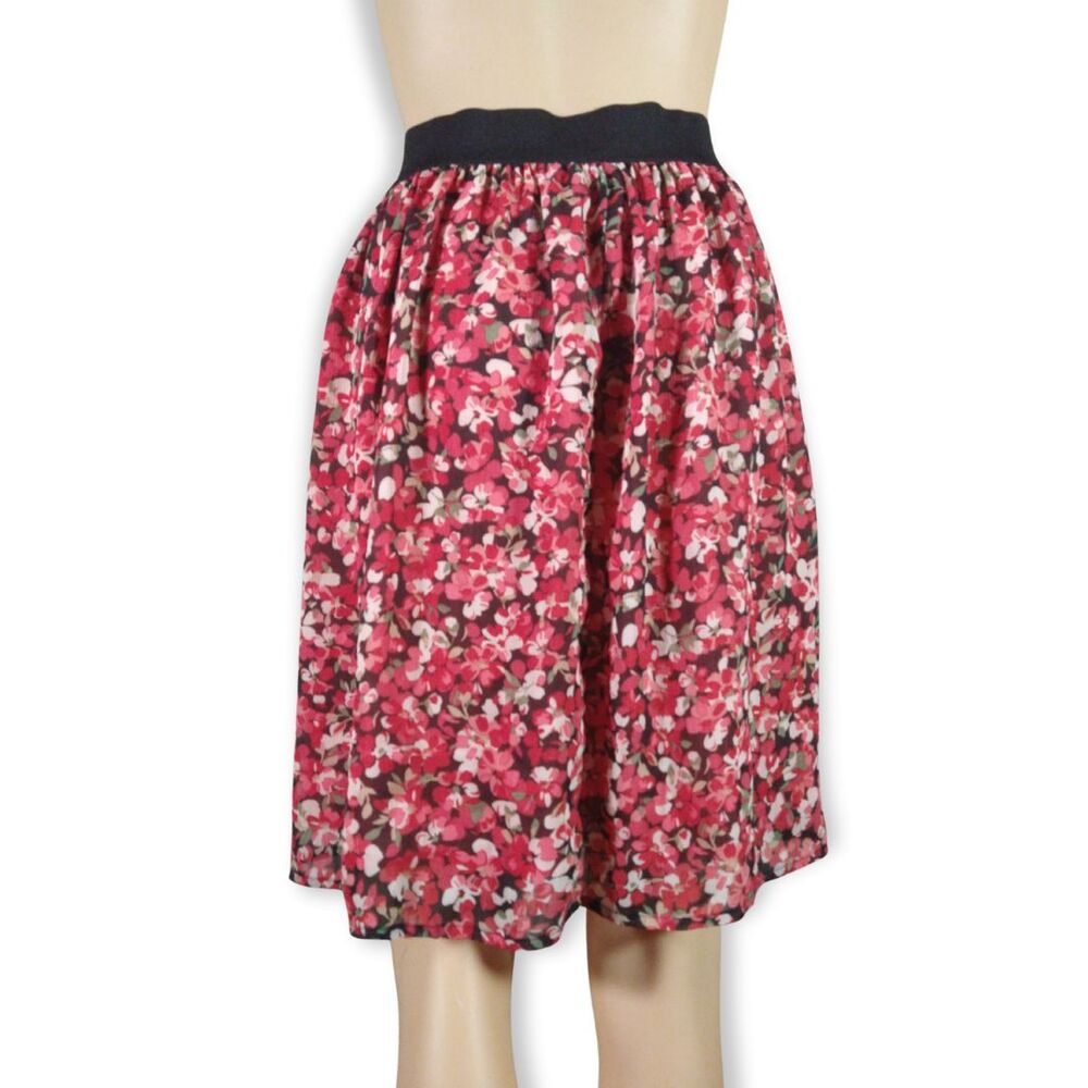 Floral Knee Length Skirt – Women’s XL Casual Midi Elastic Waist Lightweight